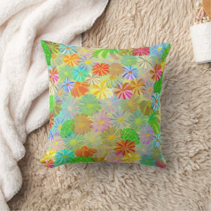 ALMOFADA ASTER & CONE FLOWERS & TROPICAL LEAVE WATERCOLOR