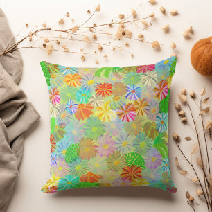 ALMOFADA ASTER & CONE FLOWERS & TROPICAL LEAVE WATERCOLOR