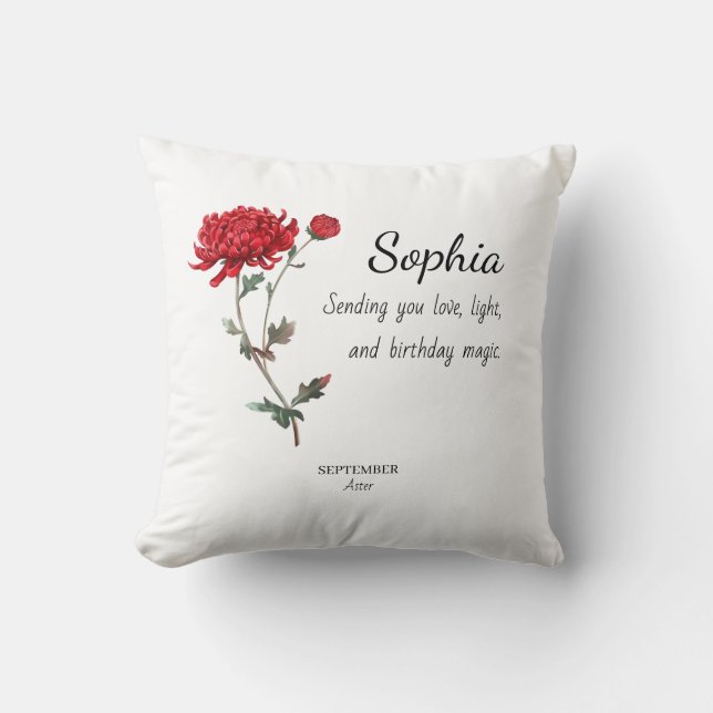 Almofada Áster de Setembro Aniversário Personalizado (Frente)