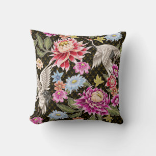 Almofada Asters Cranes: Estilo Japonês Pintado Sem Costura
