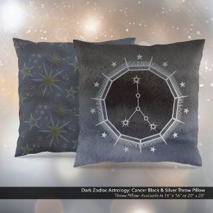 Almofada Astrologia Zodiaca Escura: Preto-Cancer e Prata