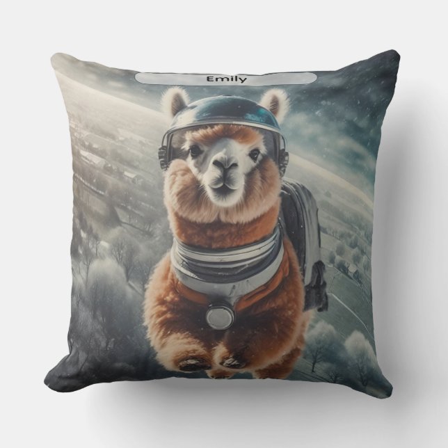 Almofada Astronaut Alpaca in Space Surreal Animal  (Frente)