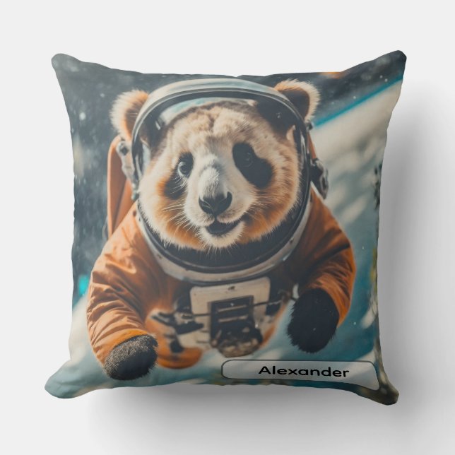 Almofada Astronaut Panda in Space Surreal Animal Nursery (Frente)