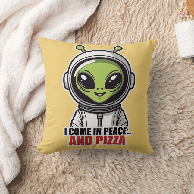 Almofada Astronauta Alien Fofo "Venho em Paz e Pizza"  (Cobertor)