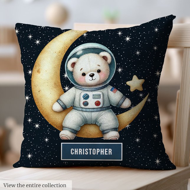Almofada Astronauta Baby Boy Travesseiro com Ursinho Person (Baby Boy Astronaut Pillow with Personalized Teddy Bear)