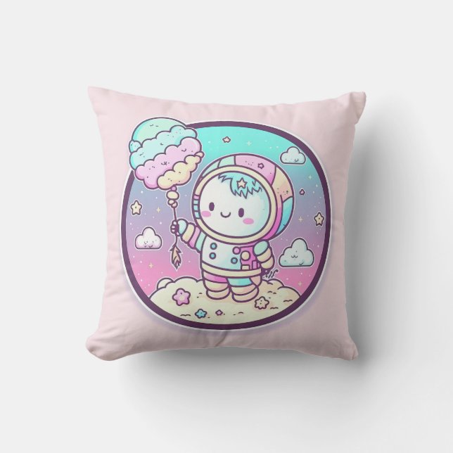 Almofada Astronauta bonito com balão de Sorvete na Lua | (Frente)