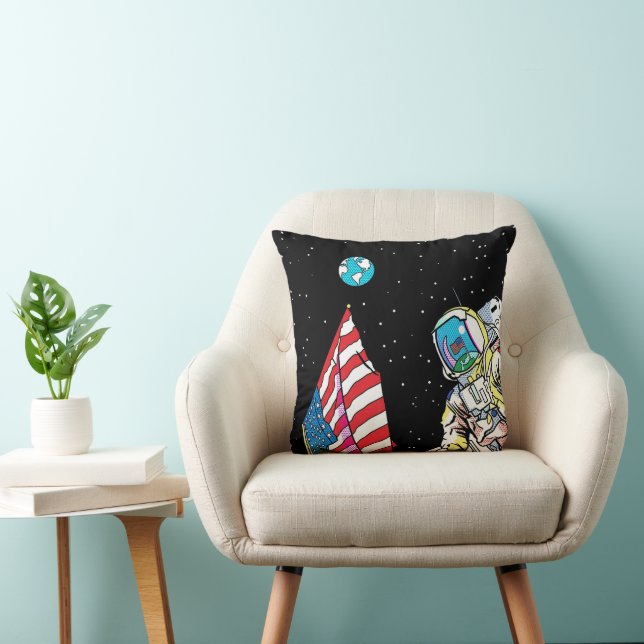 Almofada Astronauta da Apollo com Bandeira e Terra Pop Art (Cadeira)