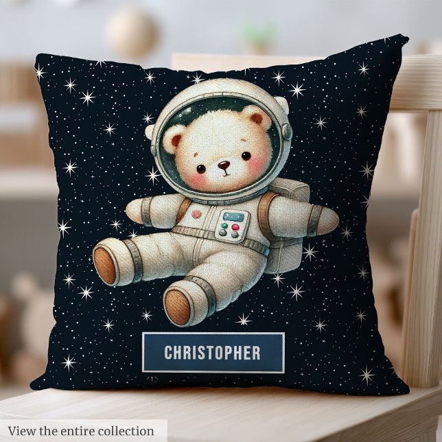 Almofada Astronauta do Urso Travesseiro de Bebê Personaliza (Personalized Baby Boy Pillow Teddy Bear Astronaut)