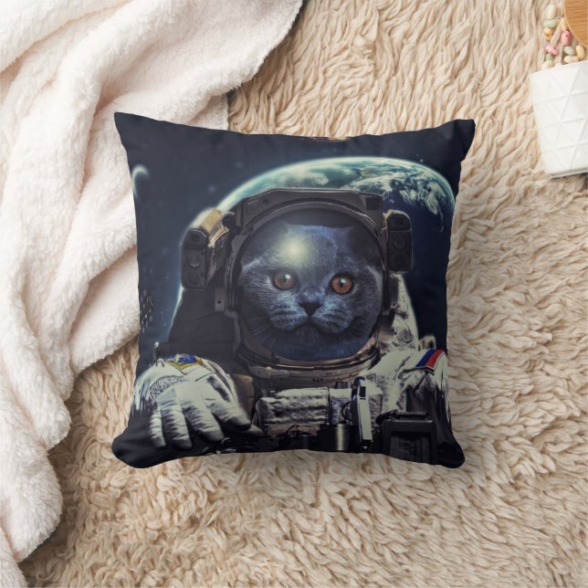 Almofada Astronauta Encantado Gato de Ar Curto no Espaço (Cobertor)