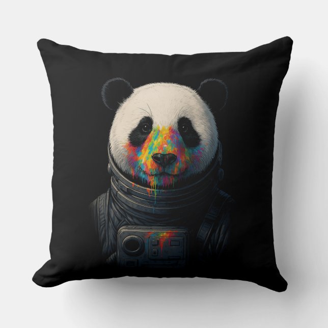 Almofada Astronauta Panda com respingo de tinta néon (Frente)