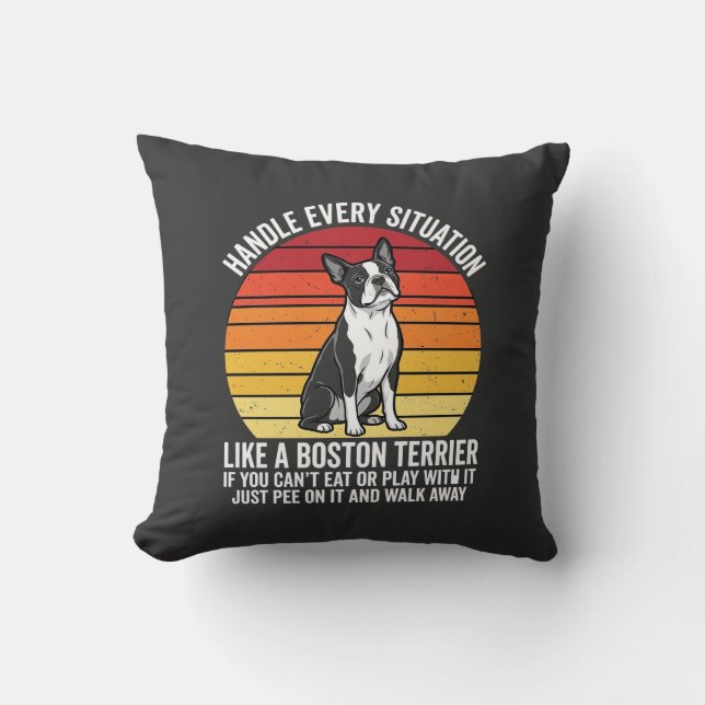 Almofada Atitude de Cachorro Retro Engraçado Boston Terrier (Frente)
