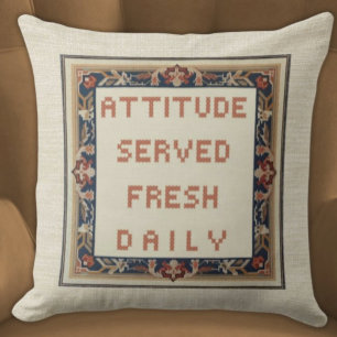 Almofada Atitude servida, bordada de Faux Funny Daily Funny