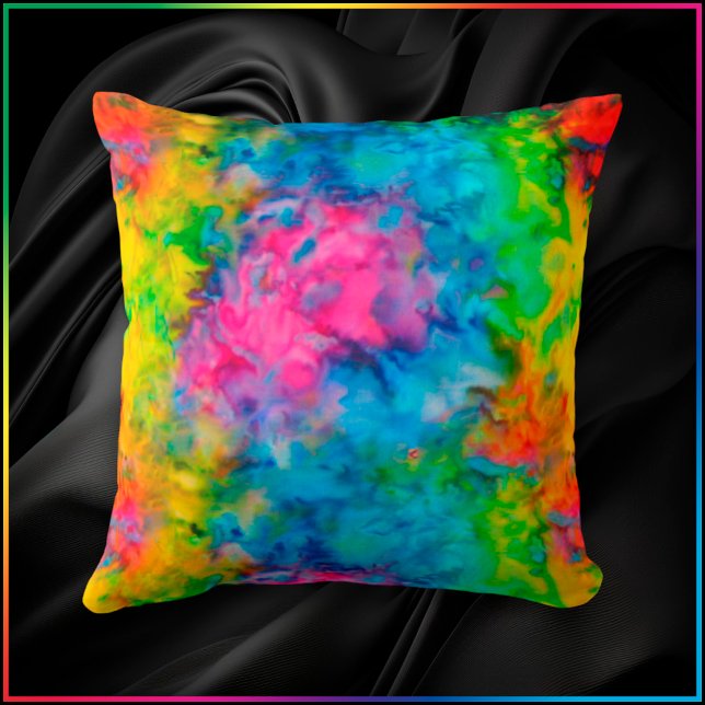 Almofada [Atomic Tie-Dye] Cores Arco-Íris Psicodélicas V2 (Try any of the 13 image filters to change up the color effect.)