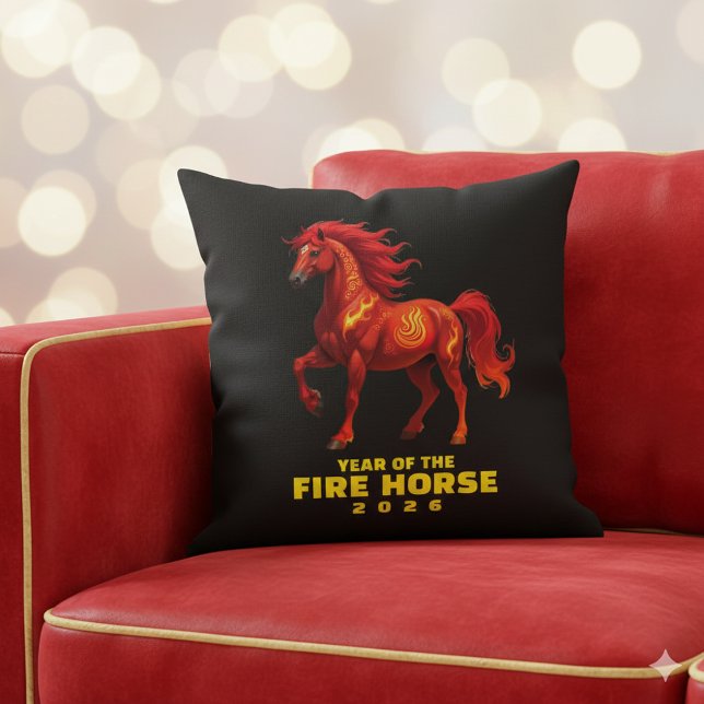 Almofada Atordoamento do Ano Chinês do Cavalo de Fogo 2026 (Festive Year of the Fire Horse 2026 Throw Pillow Cover Photo)