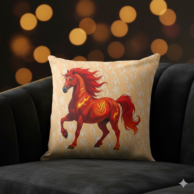 Almofada Atordoamento do Ano Chinês do Cavalo de Fogo 2026 (Chinese New Year of the Fire Horse 2026 20"x20" Throw Pillow Cover Photo)