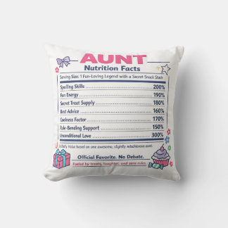 Almofada Aunt Nutrition Facts Throw Pillow Gift for Aunt Fu