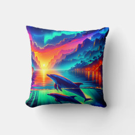 Almofada "Aurora Dolphin Sunset - Arte do Oceano Vibrante"