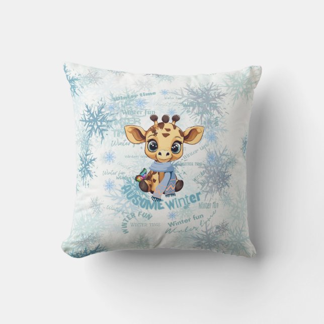 Almofada Ausome Winter – One of a Kind Snowflake Giraffe  (Frente)