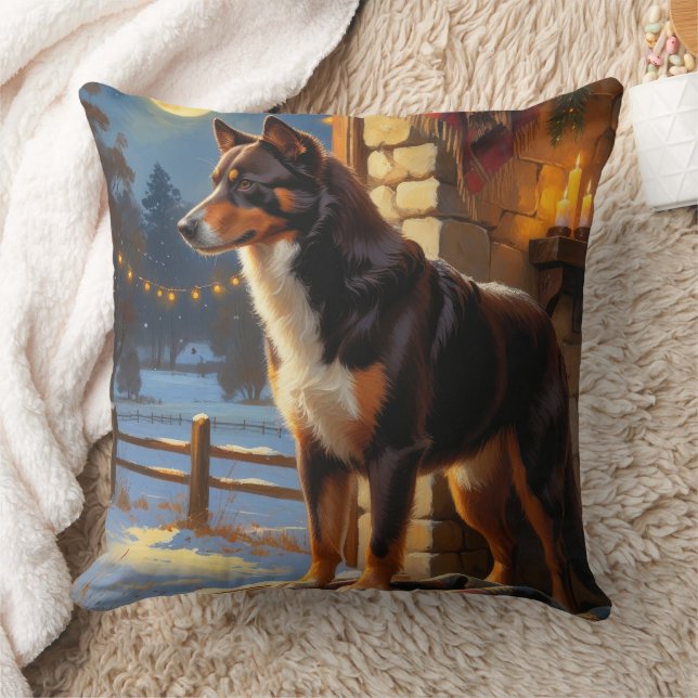 Almofada Australian Kelpie Com Luzes De Natal Feriado (Cobertor)