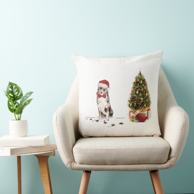 Almofada Australian Shepherd engraçado de Natal com árvore (Cadeira)