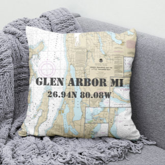 Almofada Autêntico Gráfico Náutico na Cidade de Michigan