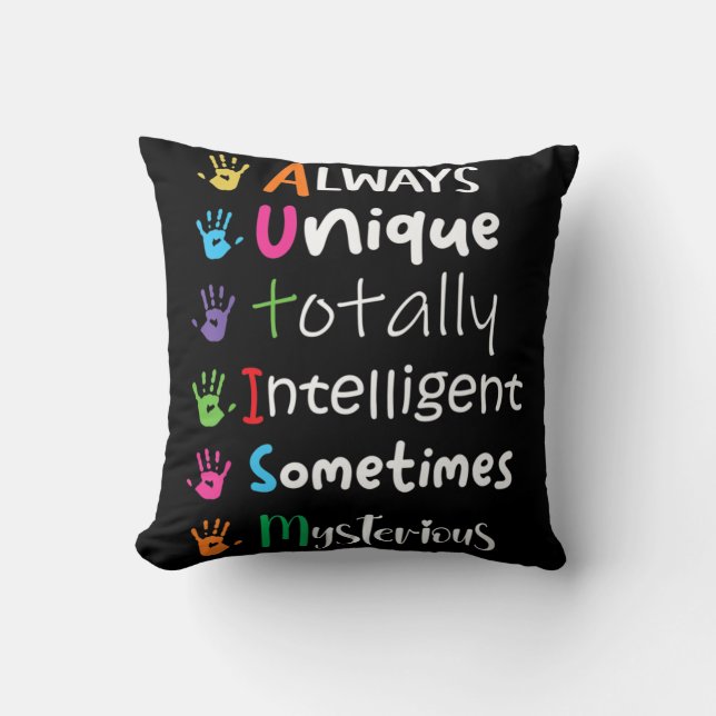 Almofada Autism Awareness Kindness  Always Unique Totally  (Frente)
