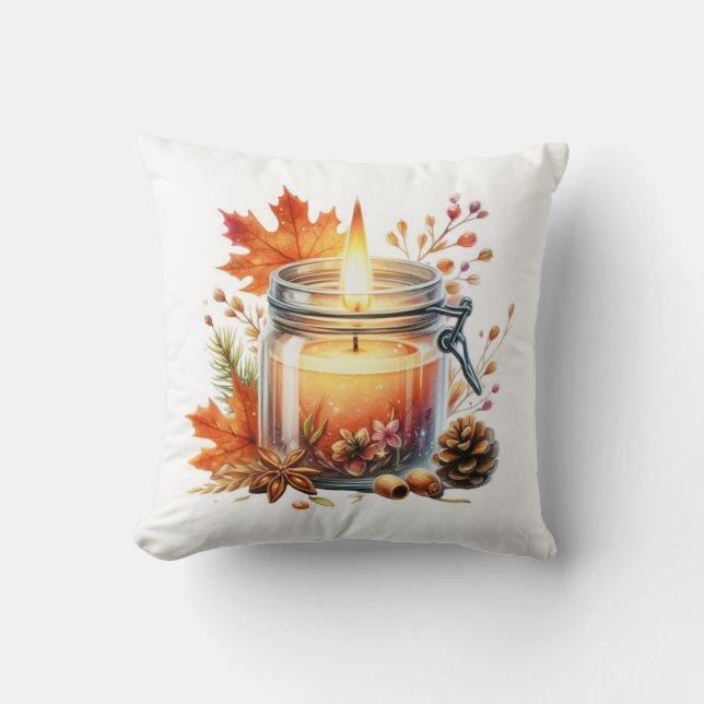 Almofada Autumn Candle & Fall Leaves Decorative Throw Pillo (Frente)