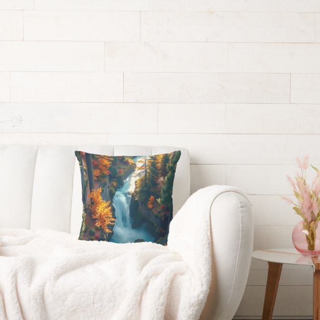 Almofada Autumn Canyon Waterfall – Vibrant Fall Forest Land (Sofá)