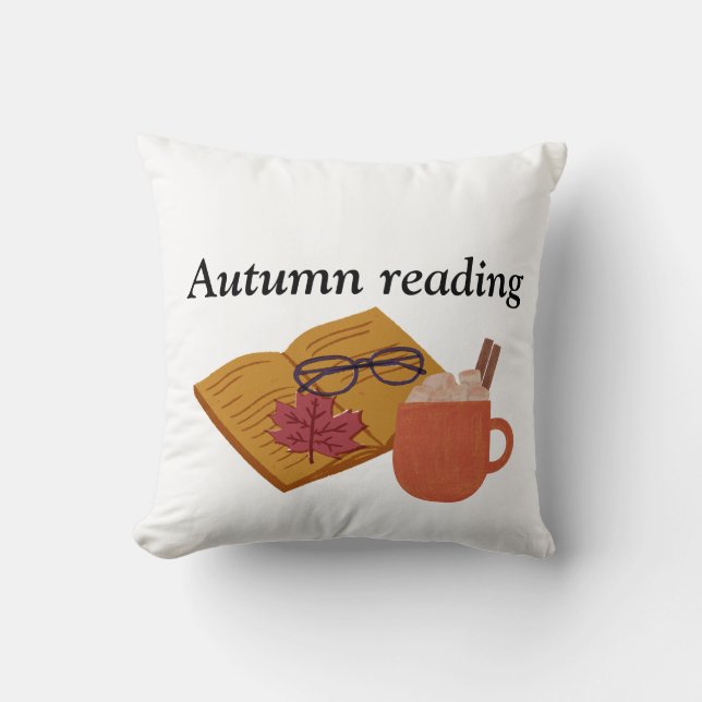 Almofada Autumn Cozy Vibes - Cacau quente, Livro e Folhas d (Frente)