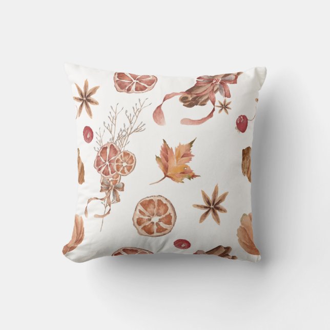 Almofada Autumn Fall Citrus Star Anise Cinnamon Watercolor (Frente)