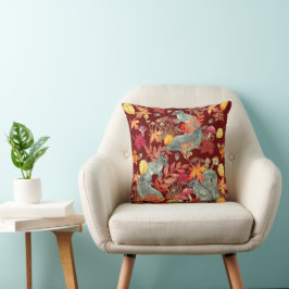 Almofada Autumn Fall Squirrel Leaf Mushroom Acorn Burgundy