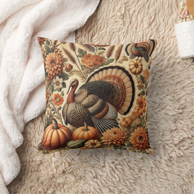 Almofada Autumn Fall Vintage Floral Pumpkin (Cobertor)