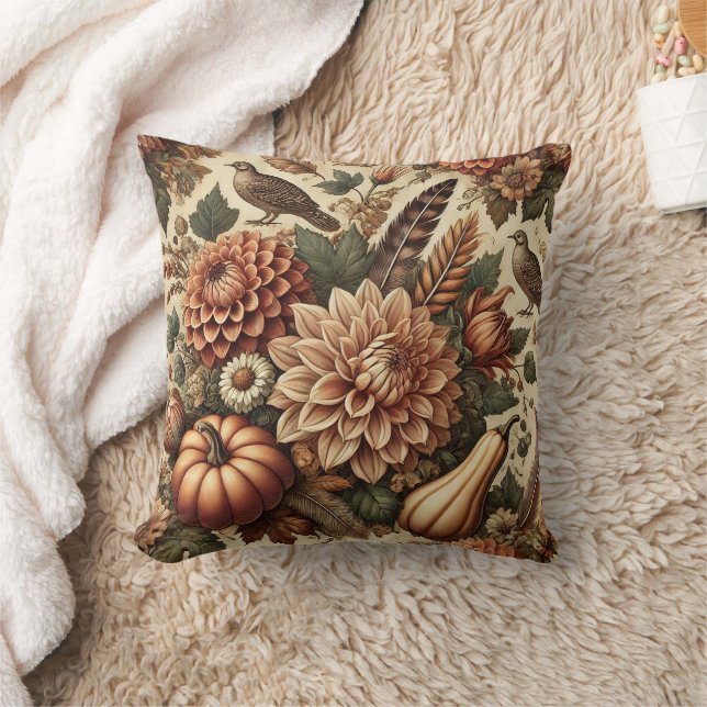 Almofada Autumn Fall Vintage Floral Pumpkin (Cobertor)