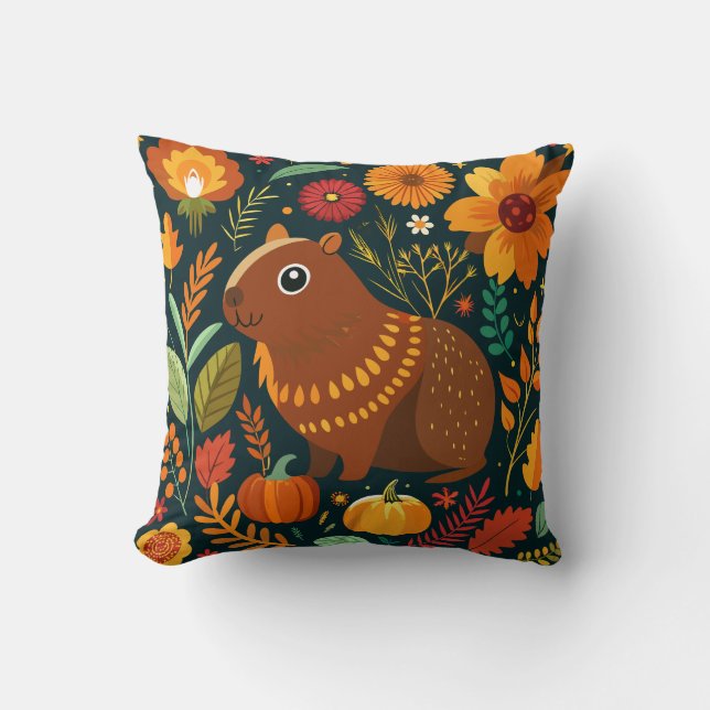 Almofada Autumn Floral Capybara Travesseiro decorativo (Frente)