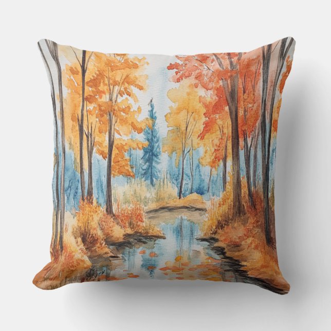 Almofada Autumn Forest Watercolor Art (Frente)