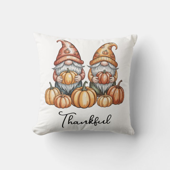 Almofada Autumn Gnomos com Pumpkins Cute Fall Graças (Frente)