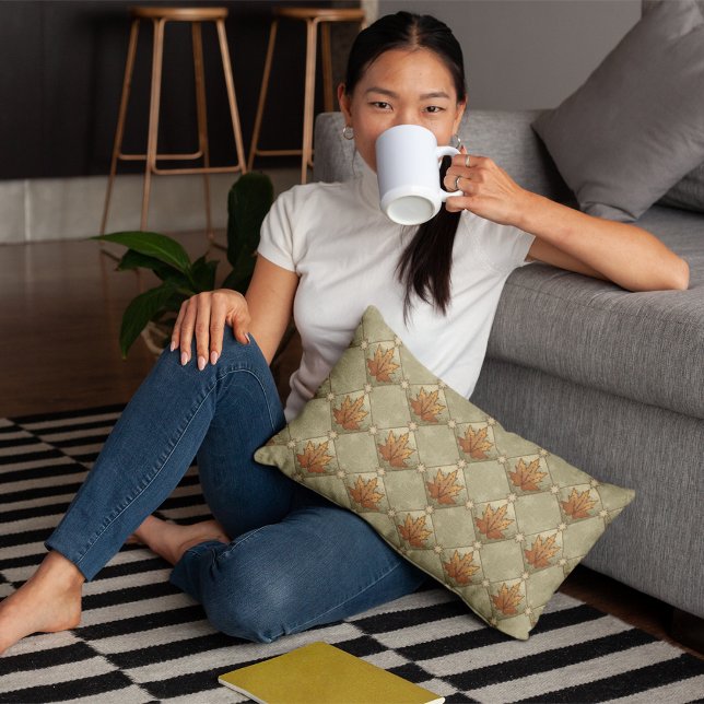 Almofada Autumn Leaves com Padrão de Diamante de Estrelas (Autumn Leaves with Stars Diamond Pattern Pillow)