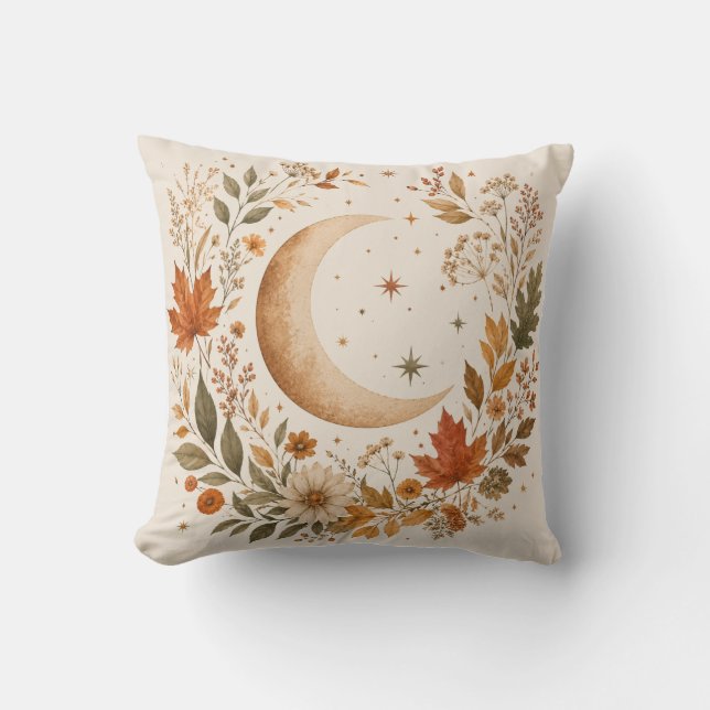 Almofada Autumn Moon Botanical Wreath Decorative Pillow (Frente)