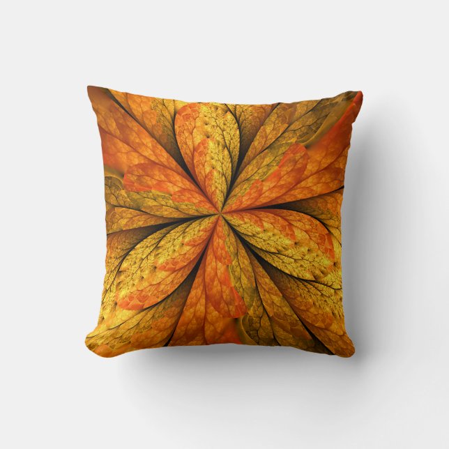 Almofada Autumn Plant, Modern Abstrato Fractal Art Leaf (Frente)