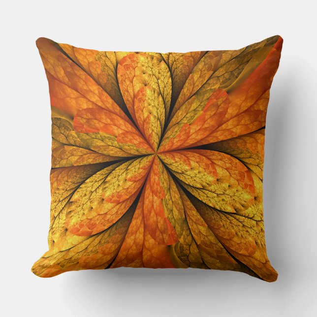 Almofada Autumn Plant, Modern Abstrato Fractal Art Leaf (Frente)