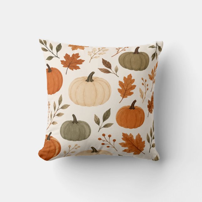 Almofada Autumn Pumpkin Pattern Decorative Throw Pillow (Frente)
