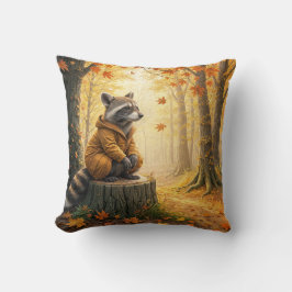 Almofada Autumn Raccoon Sentado em um toco de árvores