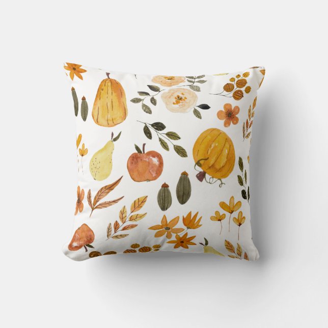 Almofada Autumn Seamless Pattern Pumpkin & Fall Leaves (Frente)