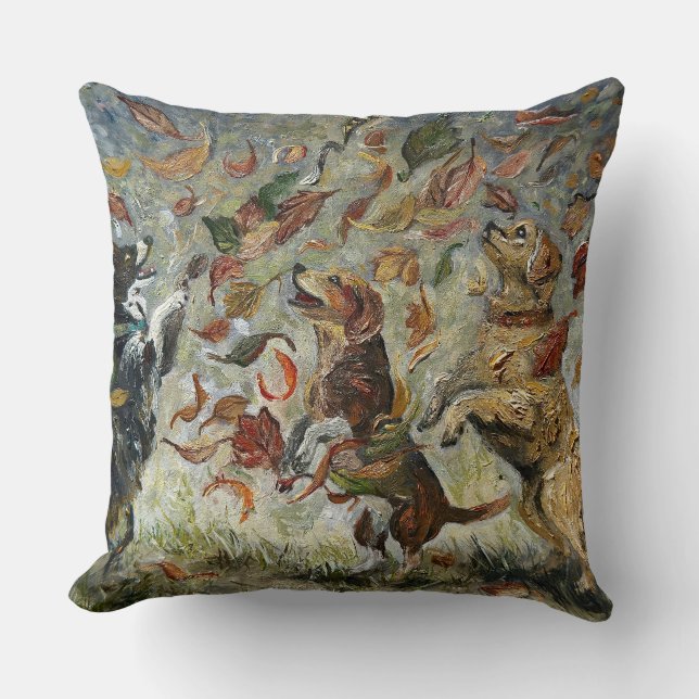 Almofada Autumn Tailwag Whimsical Golden Retriever Dogs Oil (Frente)