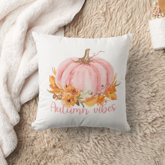 Almofada Autumn Vibes Pink Pumpkin Travesseiro decorativo (Cobertor)