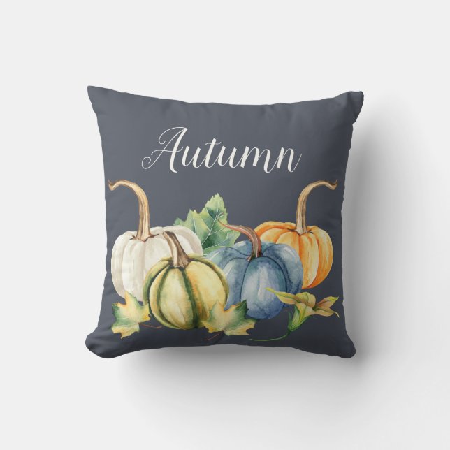 Almofada Autumn Watercolor Pumpkin Blue (Frente)