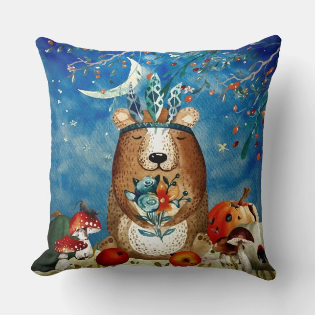 Almofada Autumn Woodland Friends Bear Forest Illustration (Frente)