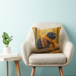 Almofada Autumn Wooly Bear Cateralgo Vestindo um Scarf