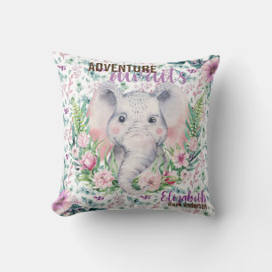 Almofada Aventura Aguarda O Bebê Elefante Purple Floral Ch