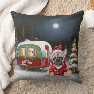 Almofada Aventura de Natal do Winter French Buldogue Carava